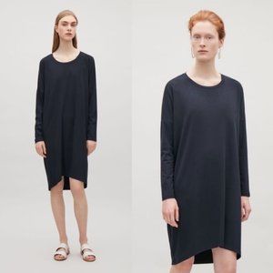 COS Oversized Navy Blue Long Sleeve Dress with Silk Panel Size XS
